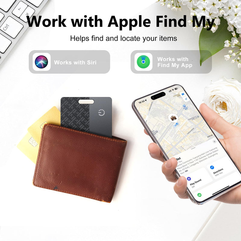 Ultra-Thin Wallet Tracker Card(iOS Only), Bluetooth Tracker Smart Card for Apple Find My iPhone Wallet GPS Tracker, Supports Wireless Charging, 10 Years Battery for Luggage, Wallets, Backpacks, Keys Black and Black and Black and Black