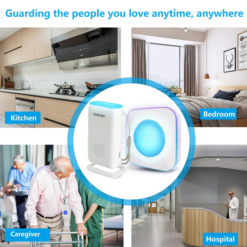 Wireless Caregiver Pager Call Button Alert Button Call Bell for Elderly Patients at Home Nurse Alert System 3 Waterproof Transmitters 1 Portable Receiver 1 plugin Receiver……… 3 Transmitters + 2 Receivers