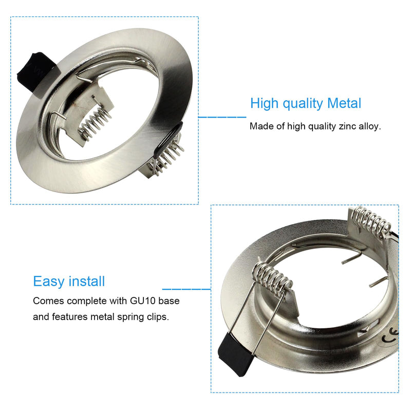 HiBay Set of 4 LED Recessed Spotlights GU10 Mounting Frame 5 W Warm White LED Spotlight 230 V Brushed Stainless Steel Round Includes GU10 Socket