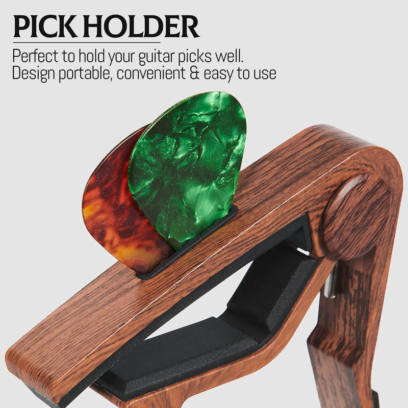 Capo 8Pack Guitar Capo with Pick Holder for Acoustic and Electric Guitar, Ukelele, Bass, Banjo RoseWood Capo 8Pack Rosewood