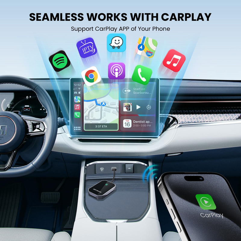 GRAYWATER Wireless CarPlay Adapter,Convert OEM Wired to Wireless Car Play Dongle Fit for Cars 2015+ & for Apple iPhone iOS 10+,Innovative Seamless Control Plug & Play（Space Silver） Space Silver
