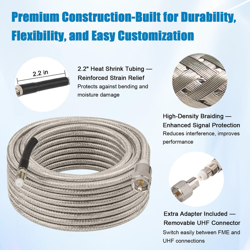 [AUSTRALIA] - CB Coax Cable 12FT, RG8X FME Female to UHF PL-259 Male with FME Male to PL-259 Adapter, Low Loss RF Coaxial Cable for Antenna, CB Radio, Ham Radio, Marine, Mobile, and GPS Systems 