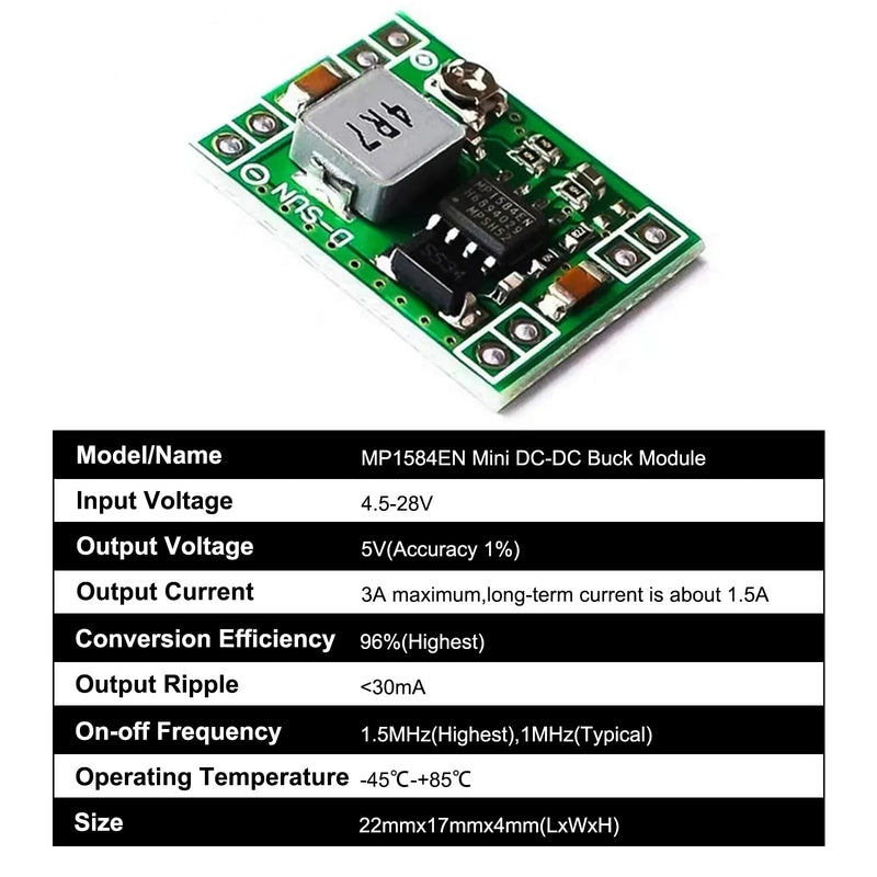 Buck Converter Pack of 8 Mini Step Down Converter Module, Step Down Converter Buck Converter MP1584EN 4.5-28V to 0.8-20V DC-DC Converter Module, 24V to 12V 9V 5V 3V Step Down Adjustable Converter