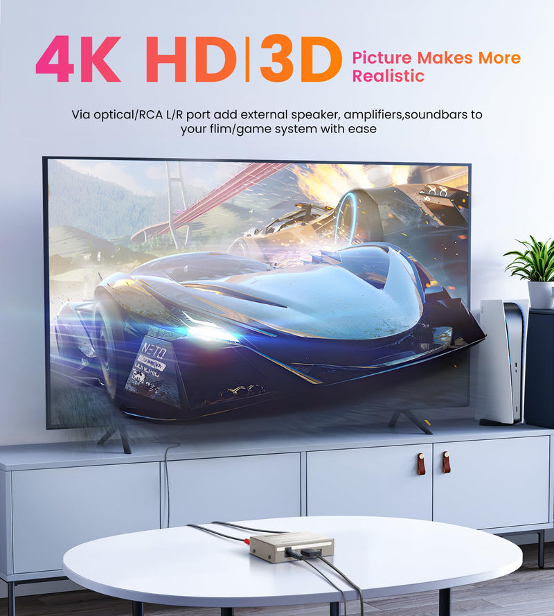 avedio links 4K HDMI Audio Extractor Splitter, 1080P HDMI to HDMI Audio Converter + Optical Toslink SPDIF + L/R Stereo Analog Audio, HDMI Audio Adapter for Fire Stick, Blu-Ray Player (4K 30Hz Grey) 4K 30Hz Grey