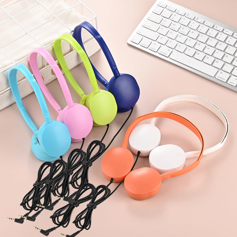 Kids Headphones Bulk 6 Pack for School Classroom Children Toddler Boys Girls Teen and Adult,Durable Wired Adjustable Student Earphones with 3.5mm Plug(FM102 Mixed Colors)