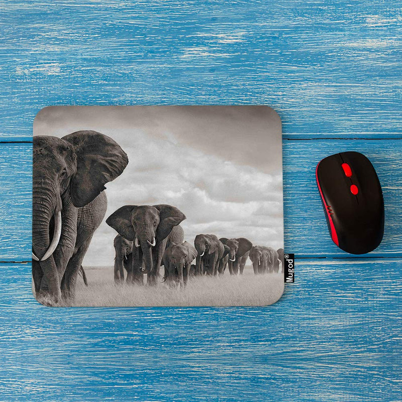 Mugod Elephant Mouse Pad Elephant Walking on The African Savannah Grassland Grey Mouse Mat Non-Slip Rubber Base Mousepad for Computer Laptop PC Gaming Working Office & Home 9.5x7.9 Inch A14