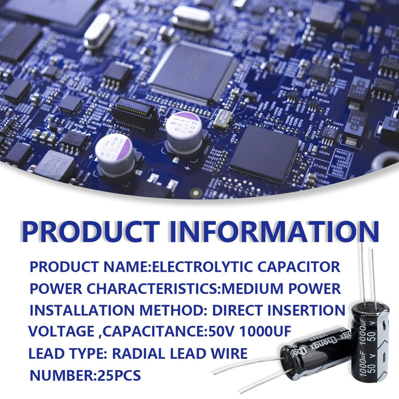 Innfeeltech Electrolytic Capacitors 1000uF 50V Aluminium Radial Electrolytic Capacitors Pack of 25 50 V 1000 uF, 25 pieces
