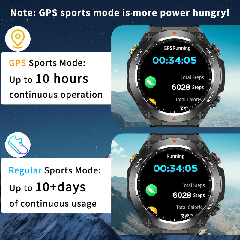 Military Smart Watch with GPS, Pressure/Altitude/Compass, Rugged Smartwatch for Men with 650mAh Extra-Large Battery, Answer/Make Call, 100+ Sports Mode, Metal Body Fitness Tracker for Android iOS