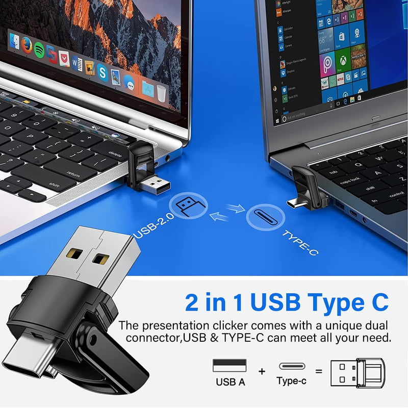[AUSTRALIA] - 2-in-1 USB Type C Presentation Clicker, Clicker for PowerPoint Presentations, Rechargeable Wireless Presenter Remote, Pointer RF 2.4GHz USB PowerPoint Clicker Slide Advancer with Volume Control F05 RECHARGEABLE USB-C 