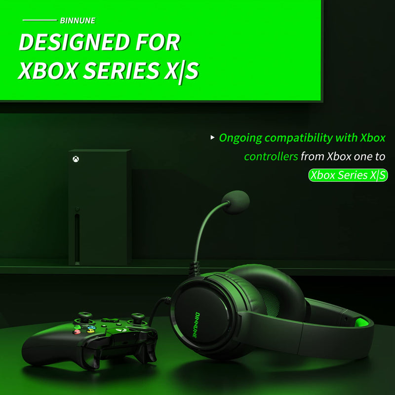 BINNUNE Gaming Headset with Mic for PS4 PS5 Xbox Series X|S Xbox 1 PC NS, Wired Gaming Headphones with Microphone for PS 4|5 Xbox1 Black Green