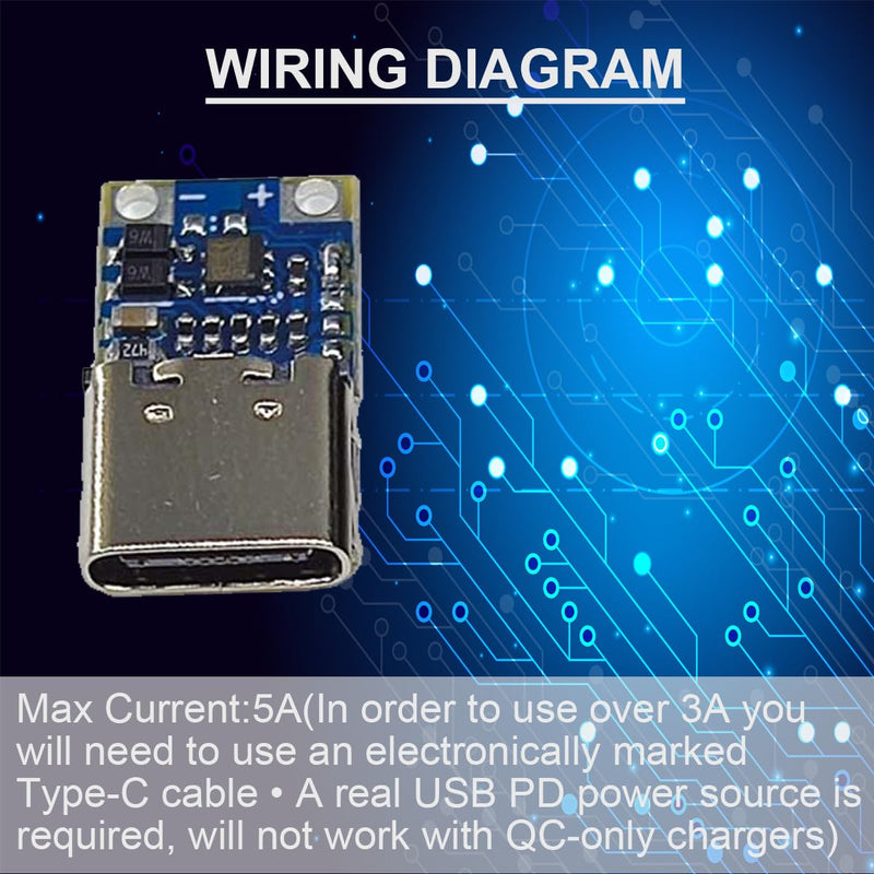 DAOKAI 2 Pack 20V 15V 12V 9V 5A PD2.0 PD3.0 USB Type-C to DC Power Trigger Module Current Transformer Power Decoy Module Socket with 8pcs DC Plug, DC Power Cable