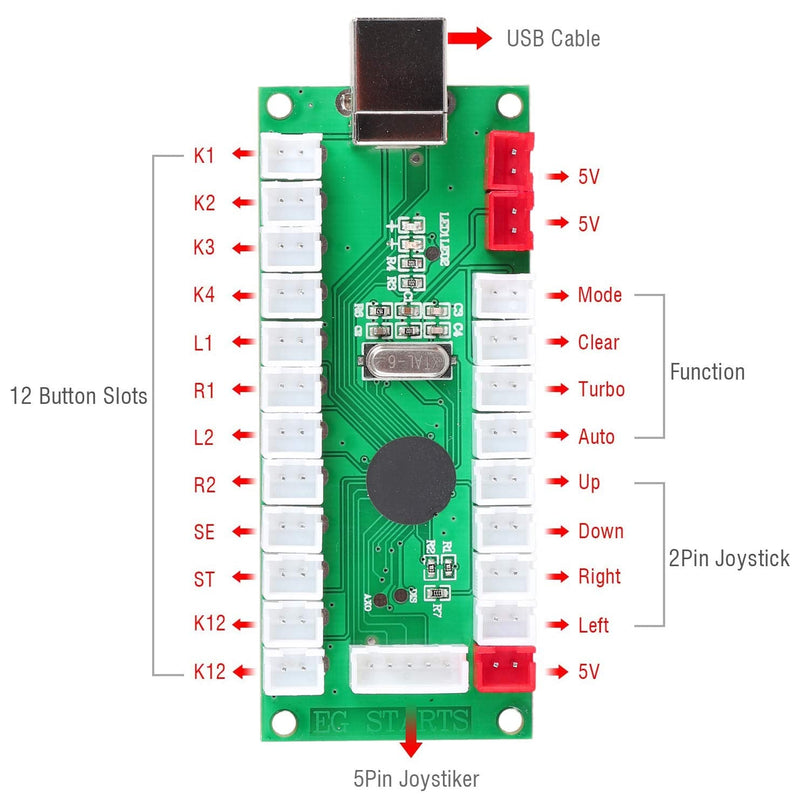 EG STARTS Arcade Zero Delay USB Encoder To PC Games Controllers For Arcade DIY Kits Parts Mame Jamma & Other PC Games (5Pin Joystick + Happ Style Push Button) 5Pin Joystick + Happ Style Push Button