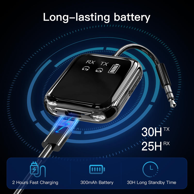 [AUSTRALIA] - Bluetooth 5.4 Transmitter Receiver, Low-Latency for Gaming/TV/PC/Gym,2-in-1 Dual Mode for 2 Devices,Ideal for Airplane Travel, aptX Adaptive HD Audio, Wear-Resistant Ultra-Ceramic Black 