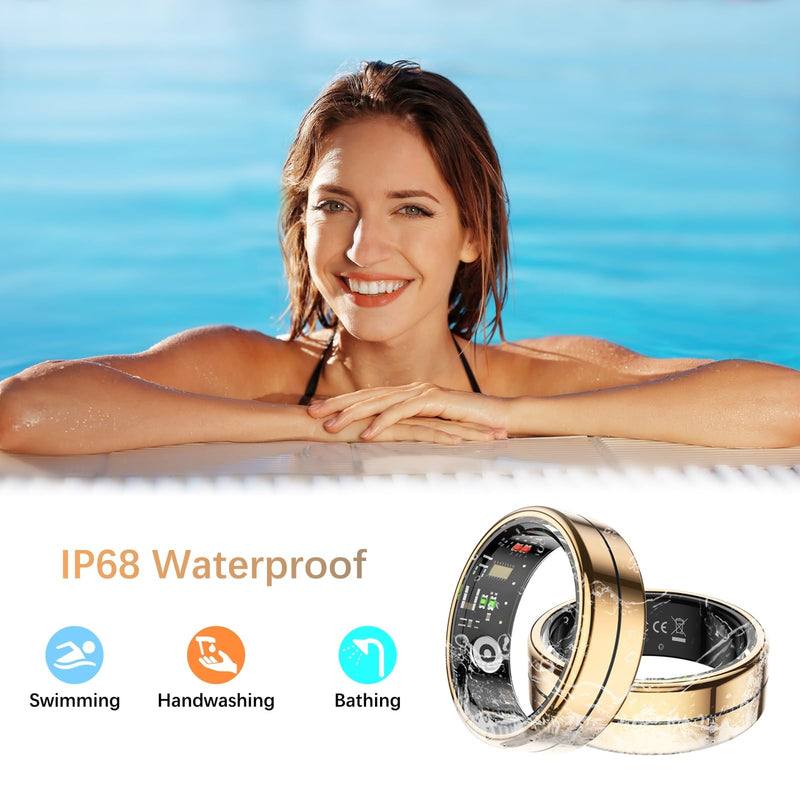 Fit Ring for Women Men, Ring Health Tracker with Heart Rate,Blood Oxygen,Heart Rate Variability, Stress, Sleep Monitor, Step Counter, Smart Ring for iPhone & Android, No Subscription Fee (Gold, 11#)