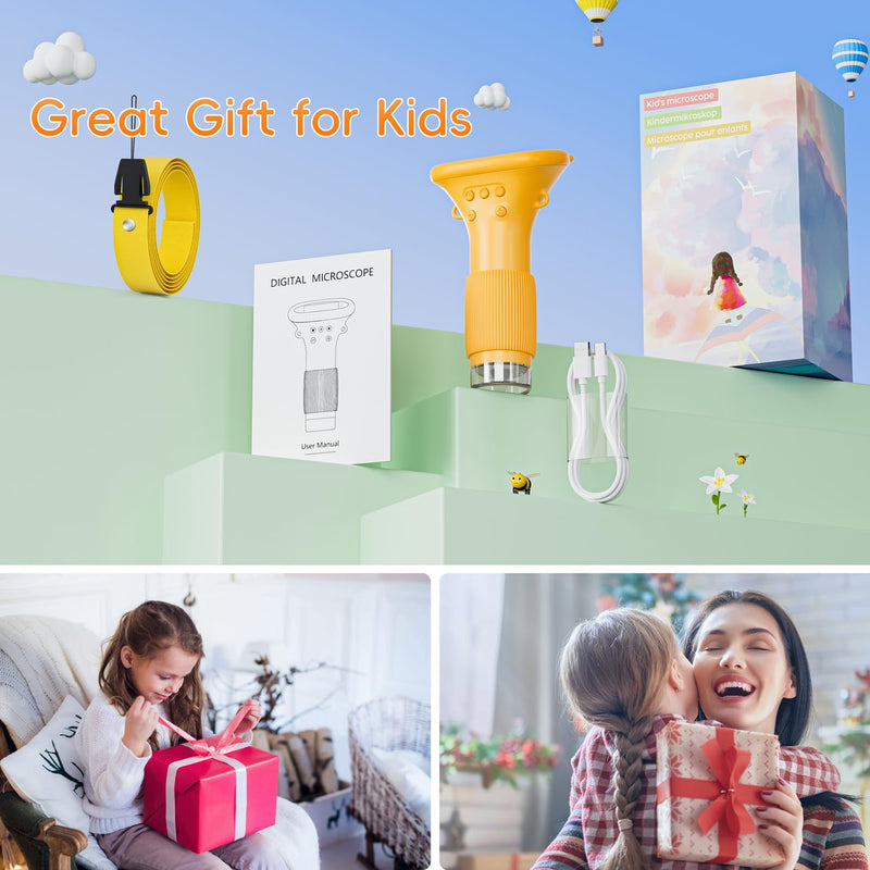 [AUSTRALIA] - Microscope for Kids, SKYBASIC 2" IPS Screen 1000X Handheld Digital Microscopes HD Pocket Portable Mini USB Microscope Camera, PC Compatible, Science Edu Fun Birthday Gifts Toys for Children Students Orange 