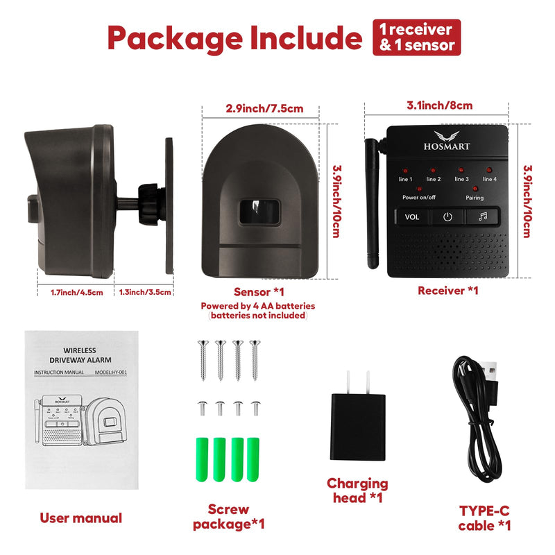 1/2 Mile Hosmart Driveway Alarm Wireless Sensor System & Driveway Sensor Alert System Weatherproof Security Outdoor Motion Sensor & Detector