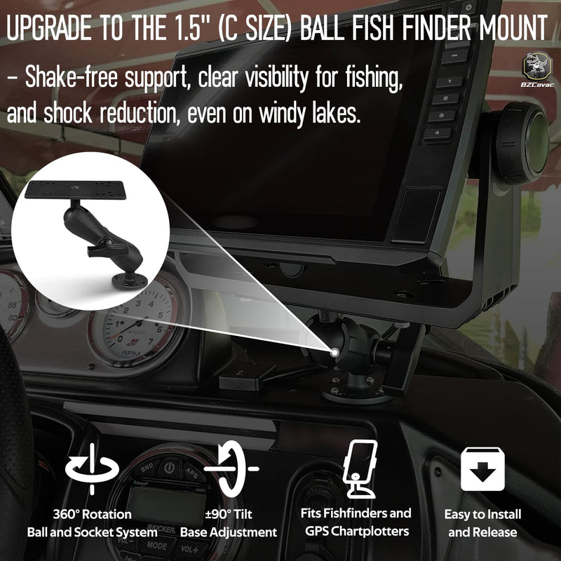 Aluminum Fish Finder Gimbal Mount with 1.5" / C Size Ball for Garmin, Lowrance, Humminbird & More - 360° Rotation & ±90° Tilt Adjustable Marine Electronics Depth Finder Mount