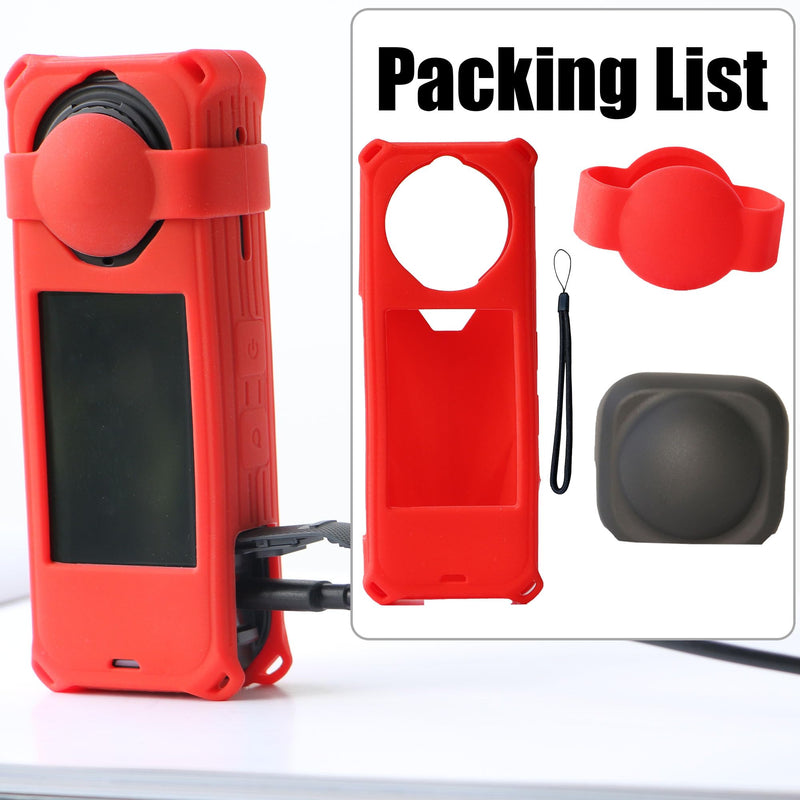 [AUSTRALIA] - PCTC 360 X5 Silicone Case +Lens Cap Compatible with Insta360 X5 Accessories All-Round Shockproof Lightweight (Red) Red 