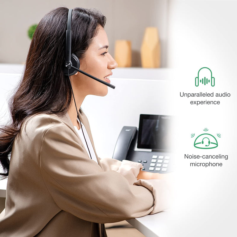 [AUSTRALIA] - Yealink Phone Headsets for Office Phones YHS34 Lite QD to RJ9 Wired Headset Compatible with Poly Snom Grandstream Phones Desk Landline Headset with Microphone -Mono/68g/2.1m Cable Foamy Ear Cushions - Mono Compatible with Yealink|Poly|SNOM|Grandstream 