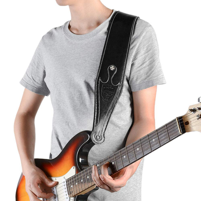 [AUSTRALIA] - Leather Guitar Strap, 3.15" Genuine Leather Guitar Strap with Suede & Leather Lined for Bass, Electric Guitar and Acoustic Guitar (Black) Black 
