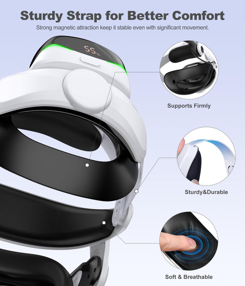 Kawaye Head Strap for Meta Quest 3S/3/2, 6700mAh Hot-Swap Batteries for Oculus Head Strap Extend 2-3Hrs,Dual Dial Adjustable VR Headset Strap for Weight Balance, Reduce Facial Stress-MQ4000 1 Battery|6700mAh