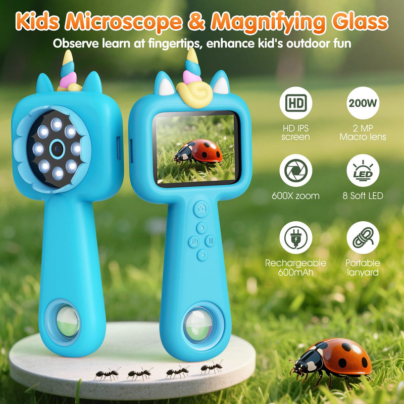[AUSTRALIA] - Pocket Microscope for Kids, 2.4" Screen 600X Portable Digital Microscope Handheld, STEM Educational Science Kit Toys for Age 3 4 5 6 7 8 9 10 11 12 13 Years Old Kids Christmas Birthday Gifts 