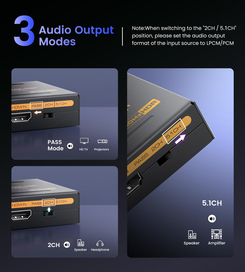 [AUSTRALIA] - avedio links 4K 60Hz HDMI Audio Extractor Converter SPDIF + L/R Stereo 3.5mm Out, HDMI2.0 HDCP2.2 Dolby Digital/DTS/Dolby Vision HDR for Fire Stick, Blu-Ray Player 4K 60Hz Black 