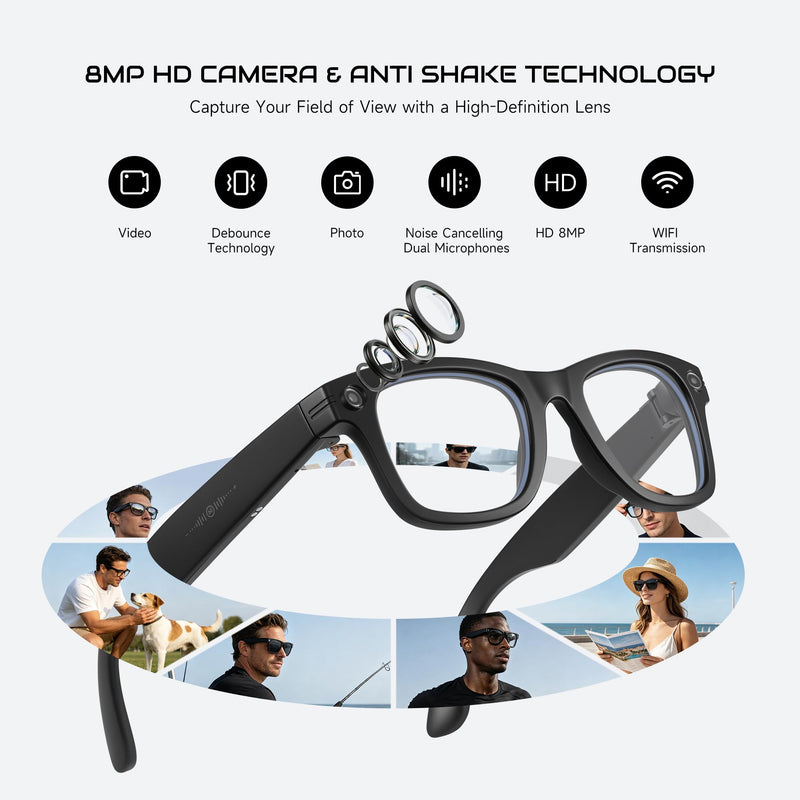 JASPIN AI Smart Glasses with Camera and Bluetooth - 4K EIS Anti Shake Video & Photo Capture,Real Time Translation,AI Assistant with ChatGPT,Object Recognition,One-Click Video Creation Gray+clear+photochromic
