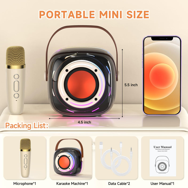 [AUSTRALIA] - Karaoke Machine with 1 Wireless Mircophone for Adults Kids, Portable Bluetooth Karaoke Speaker with 3.5" Full-Range Speaker and Colorful LED Lights, Support USB/TF Card/AUX (1Mics) 1Mics 