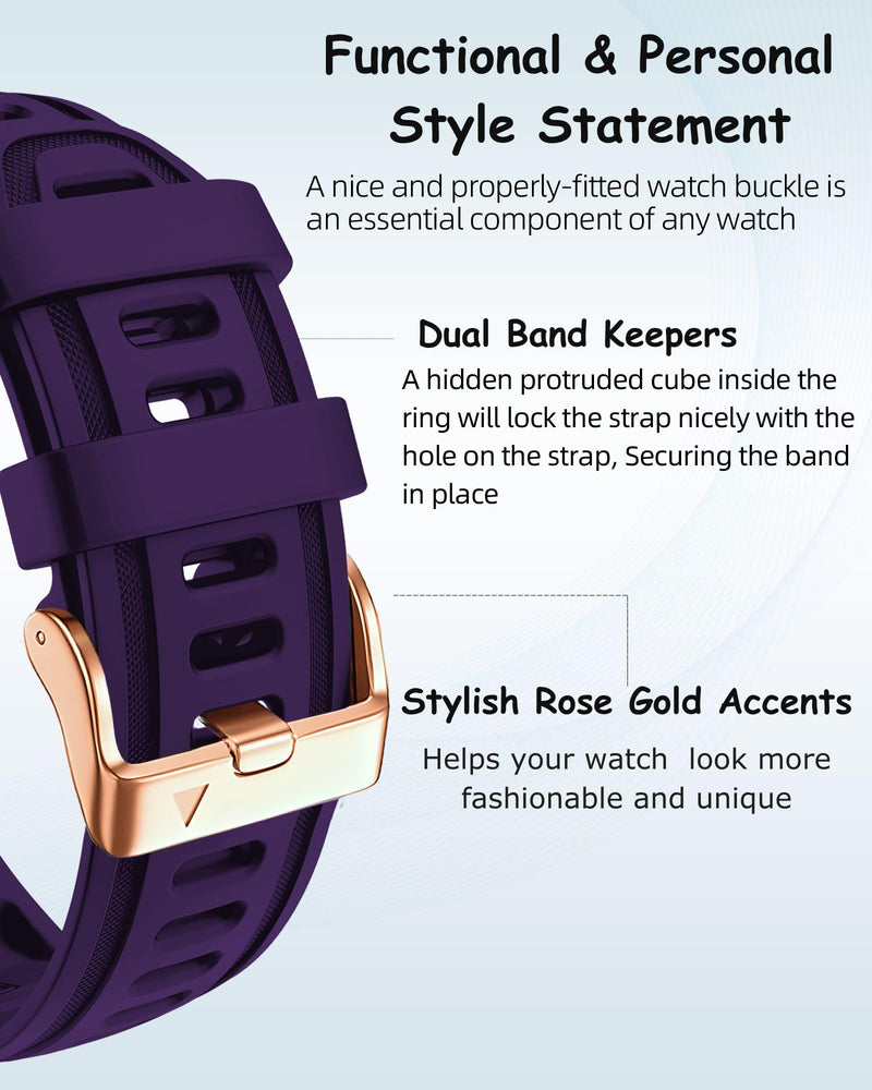 20mm Watch Band for Garmin fenix 5s 6s 7s, Quickfit 20 Bands Rose Gold Silicone BLACK and PURPLE Bundle