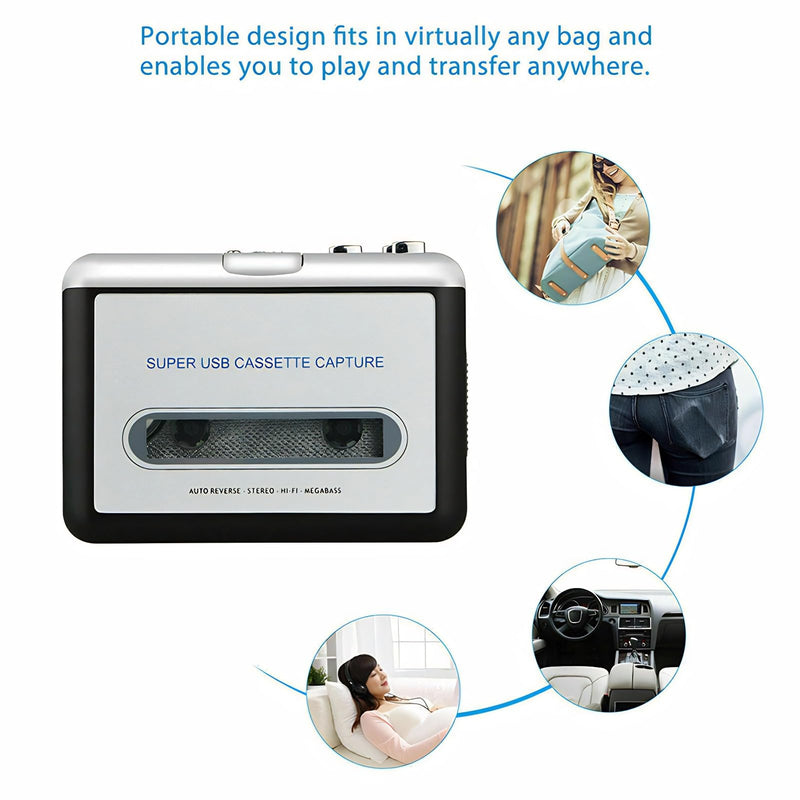 [AUSTRALIA] - Cassette to MP3 Converter with USB Power Supply, Plug and Play Tape Player for MP3 Conversion, Includes Audacity Software 