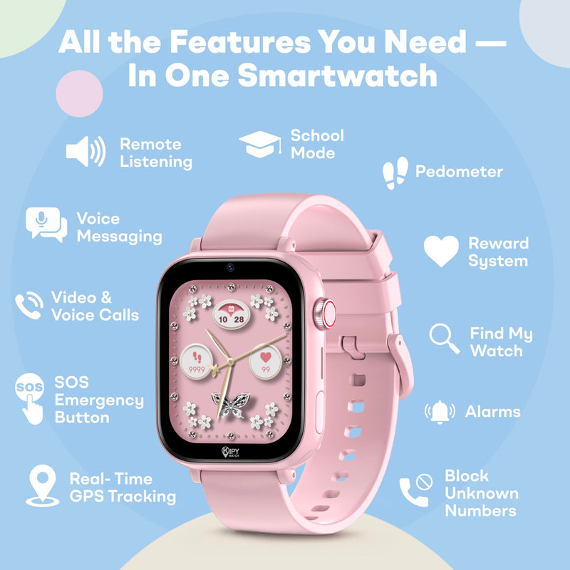 Kipywatch Smartwatch for Kids - Watch with GPS Tracker, Video & Voice Call | 4G Kids Phone Watch, Parental App, Low Subscription - Safety Alert, School Mode - Interchangeable Strap - Back to School Gift