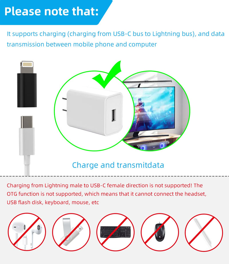 zoyuzan 3Pack USB C Female to Lightning Male Adapter for iPhone 12/11/8 X XR/XS/SE/7Plus/Pro Max Ipad Air Mini Type Compatible with Charging Support Data Transmission Connect