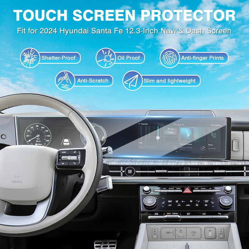 Karltys [Upgrade] 2024 2025 2026 Hyundai Santa Fe Screen Protector 12.3-Inch [No Glare & Fingerprint] for Touchscreen & Instrument Cluster Screen Cover Protective Nano Soft Protective Film for Santa Fe Accessories