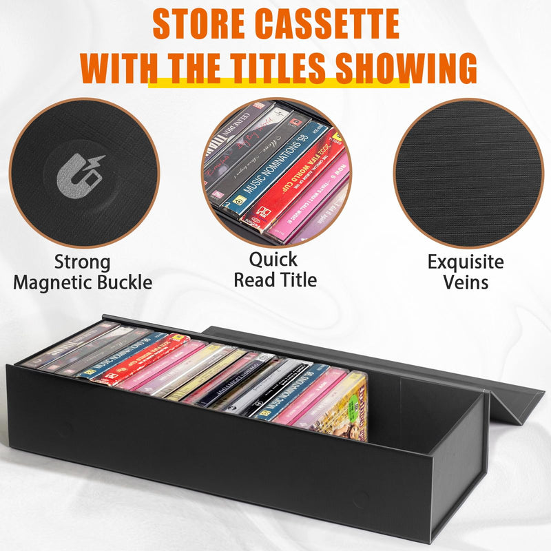 tutata Cassette Tape Storage Box, Cassette Tape Holder 14.25 x 4.5 x 3 Inch, Store Up to 20 Cassette Cases – 1 Pack