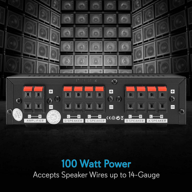 Pyle 4-Zone Speaker Selector Switch - A/B/C/D Switches for Multi-Channel High-Power Amp Installations - Sound Distribution Hub - Supports up to 4 Pairs of Switched Speakers - PSS4.2