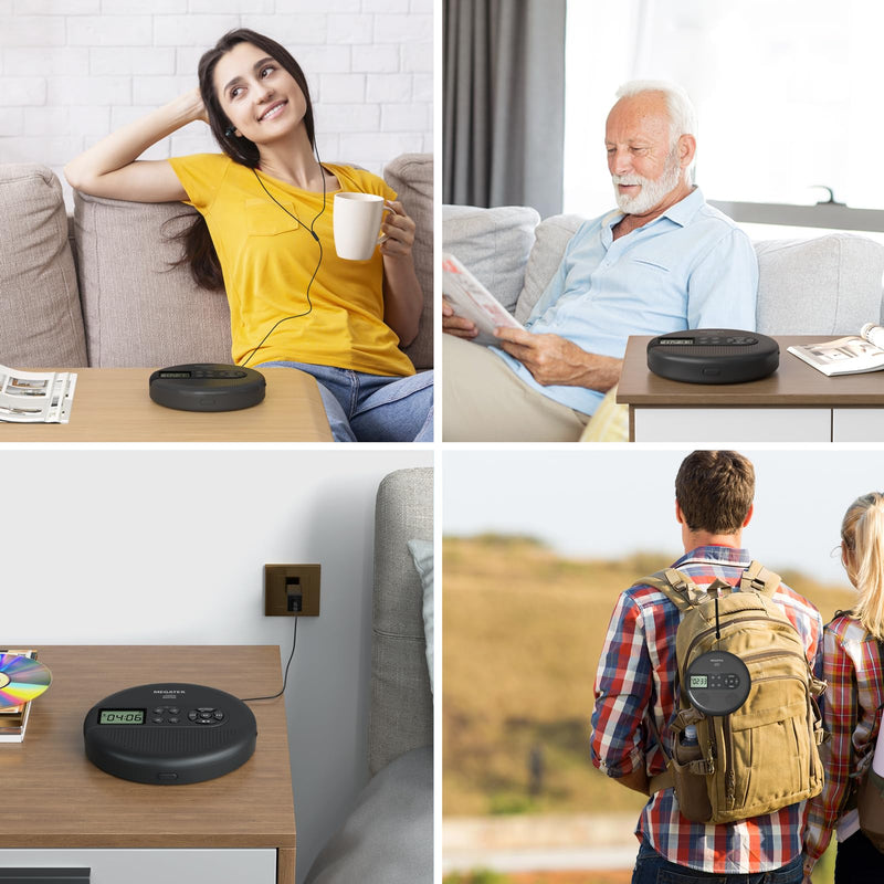 MEGATEK Portable CD Player with Dual Stereo Speakers and 60 Seconds Anti Skip, Personal Walkman CD Player for Car with headphones, USB Port, Bluetooth and FM Transmitter, 2000mAh Rechargeable Battery
