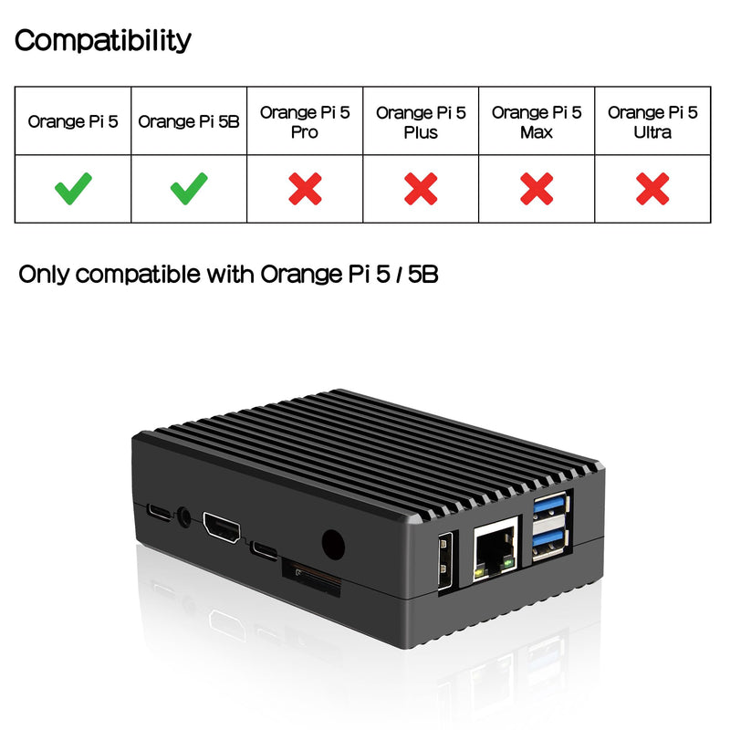 Aluminum Passive Cooling Metal Case for Orange Pi 5 / 5B (N507) | Enclosure with Thermal Pads Supports External Antenna Installation