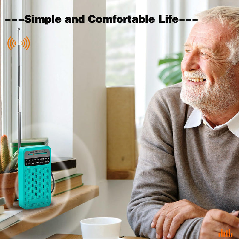 Portable Radio AM FM, Goodes Transistor Radio with Loud Speaker, Headphone Jack, 2AA Battery Operated Radio for Long Range Reception, Pocket Radio for Indoor, Outdoor and Emergency Use-Green New-Cyan