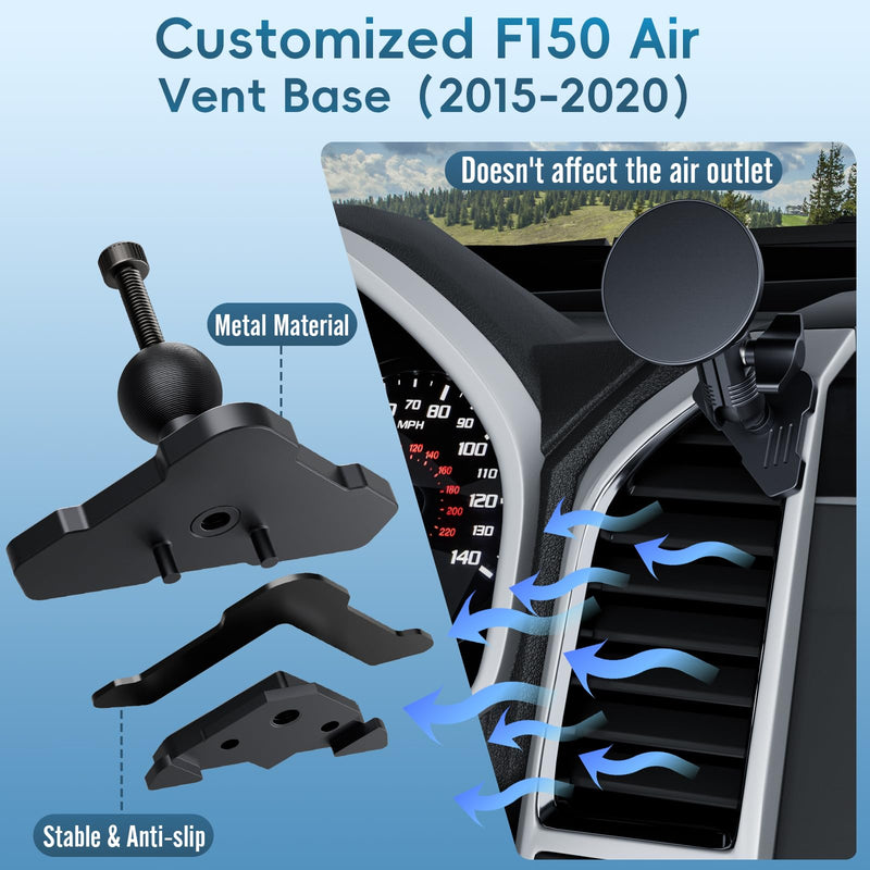 Vent Magnetic Phone Mount for 2015-2020 Ford F150 & 2017-2021 Super Duty | 2018-2021 Expedition | 20 Magnets |Non-Block Air Vent | 360° Rotation | Full Metal Material |All Smartphones | Easy Install
