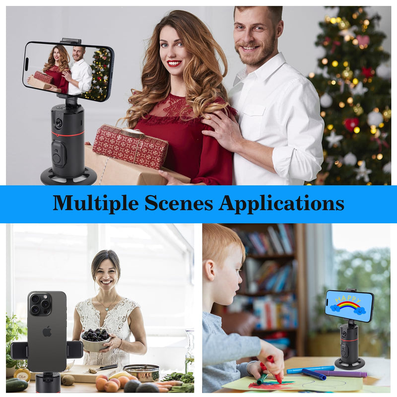 Auto Face Tracking Tripod,360°Rotation Phone Camera Mount Smart Shooting Holder with Remote Selfie Stick,No App,Gesture Control,with 2pcs LED Light