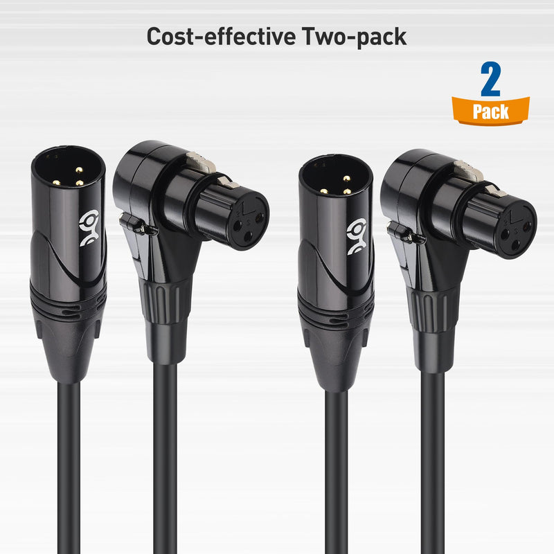 Cable Matters 2-Pack Right Angle XLR Cable, XLR Microphone Cable - 10ft, Oxygen-Free Copper (OFC) Microphone Right Angle Cord, Mic Cord, Black