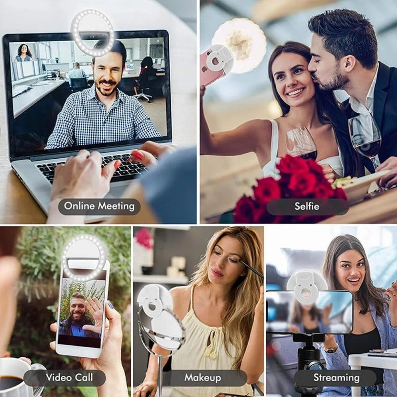 Selfie Ring Light for iPhone | Rechargeable Battery | Portable LED Light for iPhone/Android Phone Photography Camera Video | 3 Adjustable Light Levels | Beauty Selfie Influencer