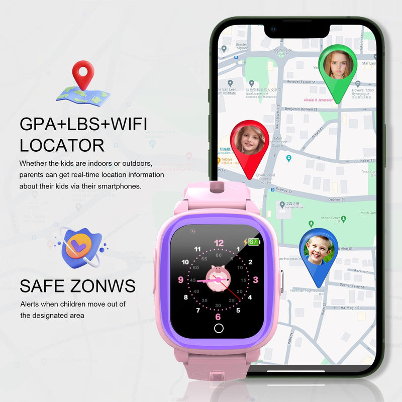 Wonlex 4G Kids Smartwatch GPS Tracking(SIM Card Include), 1.4 Inch Phone Watch for Girls and Boys with SOS, Camera, Video Calling, Music, Pedometer, Birthday Gift for 4-12 Years Old (Pink)