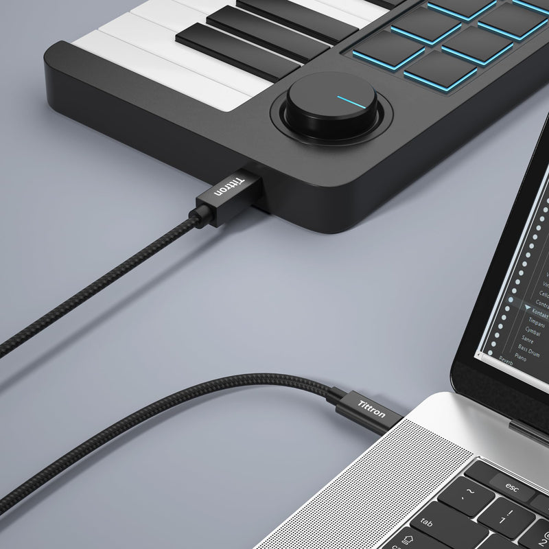 2.0m USB-C to Type-B MIDI Interface Cable for MIDI Keyboards/Controllers - MIDI-CB200, Metal
