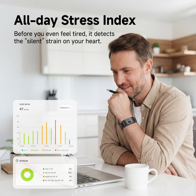 Smart Bracelet, Subscription-Free 24/7 Health Tracking, Heart Rate, SpO2, HRV & Sleep Tracker with IPX8 Waterproof, Wearable Activity & Fitness Tracker, 7-Day Battery, 2 Bands black&black