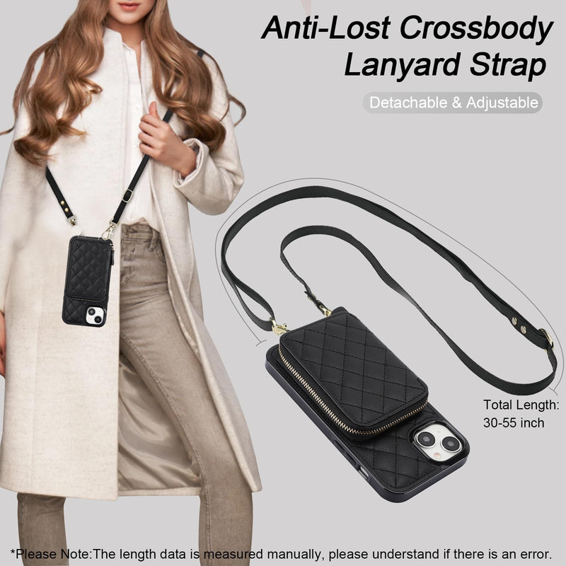 Bocasal A Stylish Crossbody Wallet Case for iPhone 15 Plus + A Leather Lipstick Case Holder