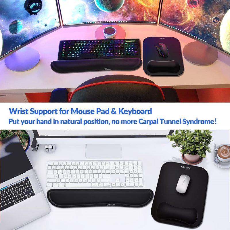 Gimars Elongate Smooth Lycra Fabric Ergonomic Mouse Pad Wrist Support, Gel Memory Foam Cushion Set Keyboard Wrist Rest Support, Pain Relieve for Computer, Laptop, Office, School, Home, Gaming, Black Square Set-black