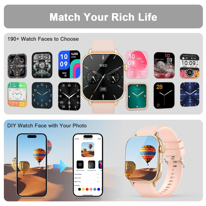 Smart Watches for Women with Bluetooth Call, 1.85" AMOLED HD Fitness Watch | Always on Display (AOD), 120+ Sport Modes, Heart Rate, Sleep & SpO2 Monitor, Text & App Alerts, IP68 Waterproof, Pink Gold