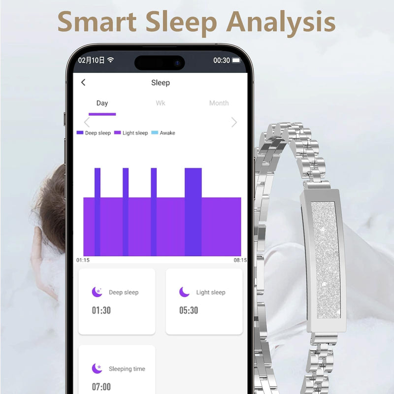 Fitness Tracker Smart Bracelet for Women Fitness Bracelet Smart Band with Sleep Tracker Heart Rate Monitor Step Counter for Android iOS chain-blackpurple